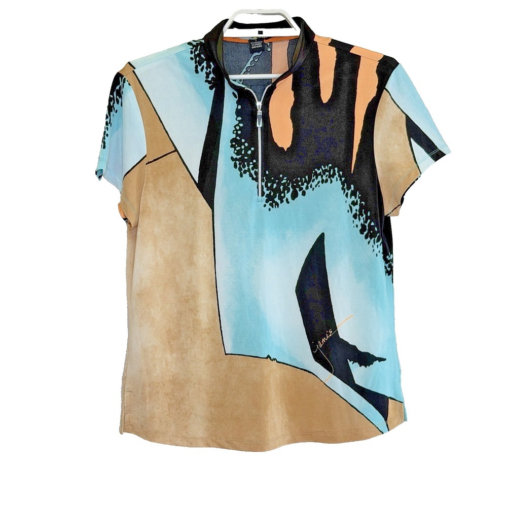 Jamie Sadock 1/4 Zip Pullover Top Womens Large Graphic Print Short Sleeve Golf